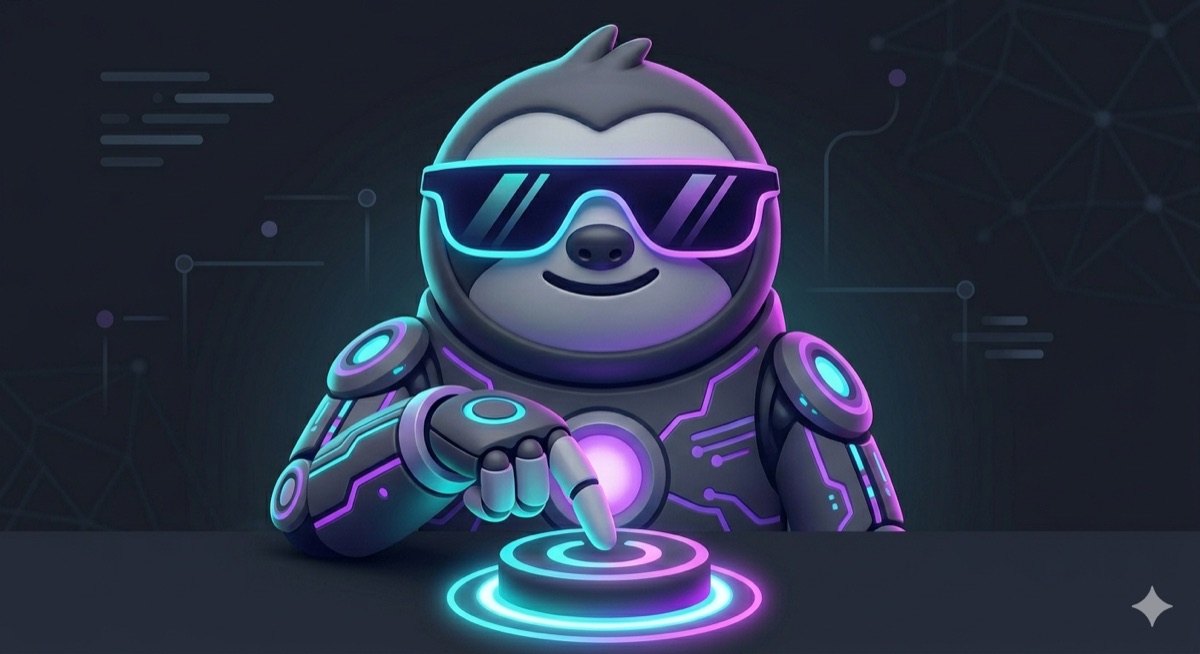 Illustration: a close-up of the mascot pressing a single glowing holographic ring with one finger.